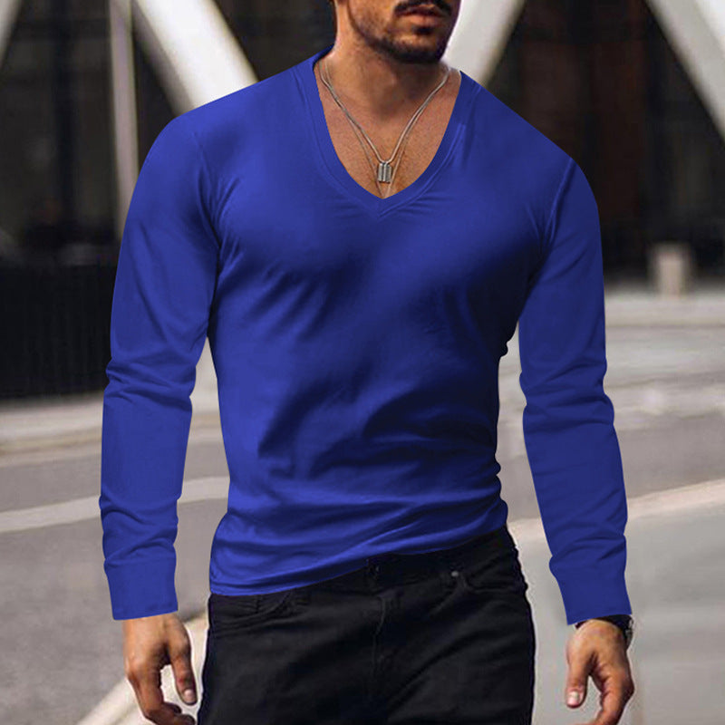 Men's Summer Long-sleeve Top Bottoming Shirt V-neck T-shirt